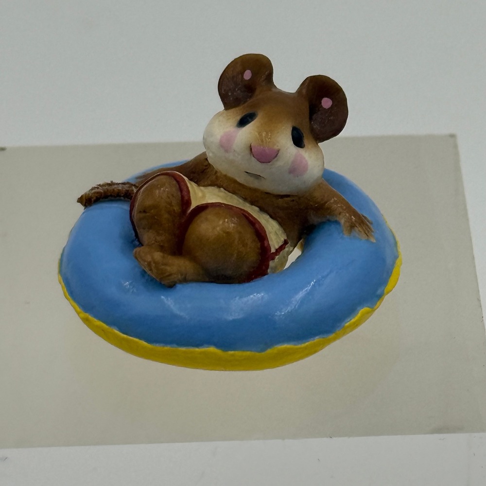 Wee Forest Folk Miniature Mouse in Blue Swim Ring Float Summer Decor WM Marked